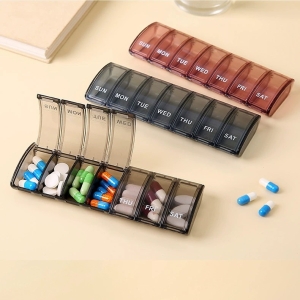便攜透明分裝7格藥盒長方形小藥盒家用藥片分裝盒